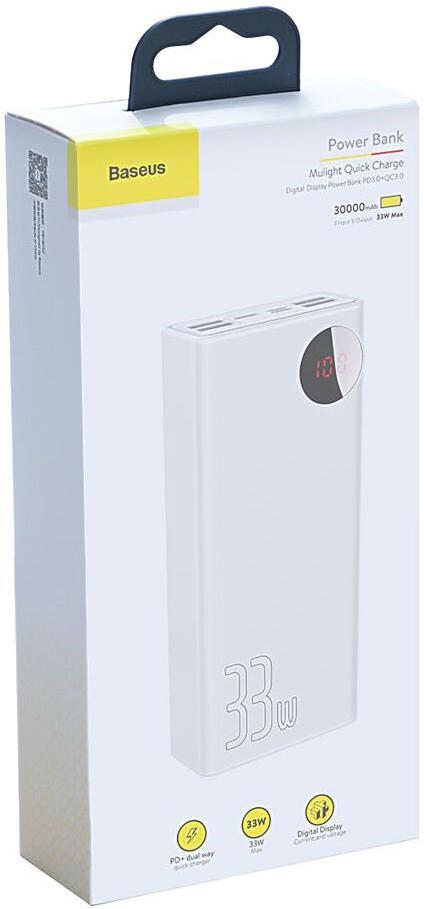 Зовнішній акумулятор Baseus Mulight Power Bank 30000mAh White (PPMY-02)