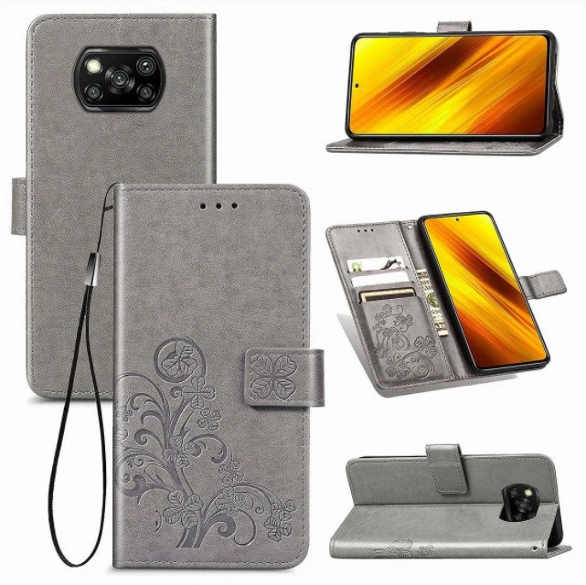 Чохол Clover для Xiaomi Poco X3/X3 Pro книжка з квіткою сірий
