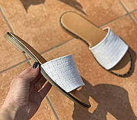 Женские шлепанцы кожа кожаные шлепки на лето на каблуке удобные летние тапочки белые 41 размер M.KraFVT Ш-5