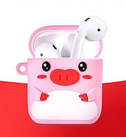 Чохол для навушників AirPods + кільце-тримач зі свинкою "Piggy" (рожевий)