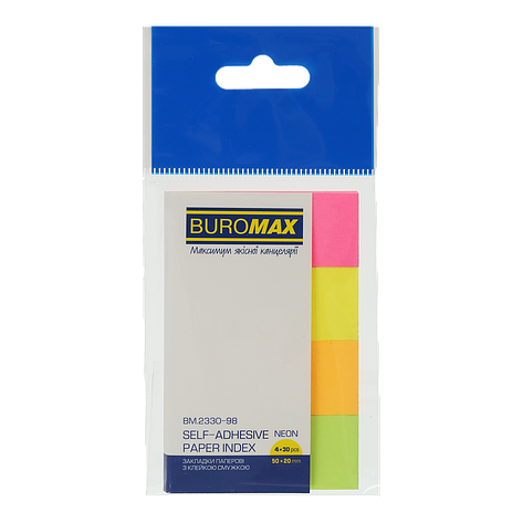 Закладки паперові NEON 50x20 мм 4 кв по 30 л, фото 1