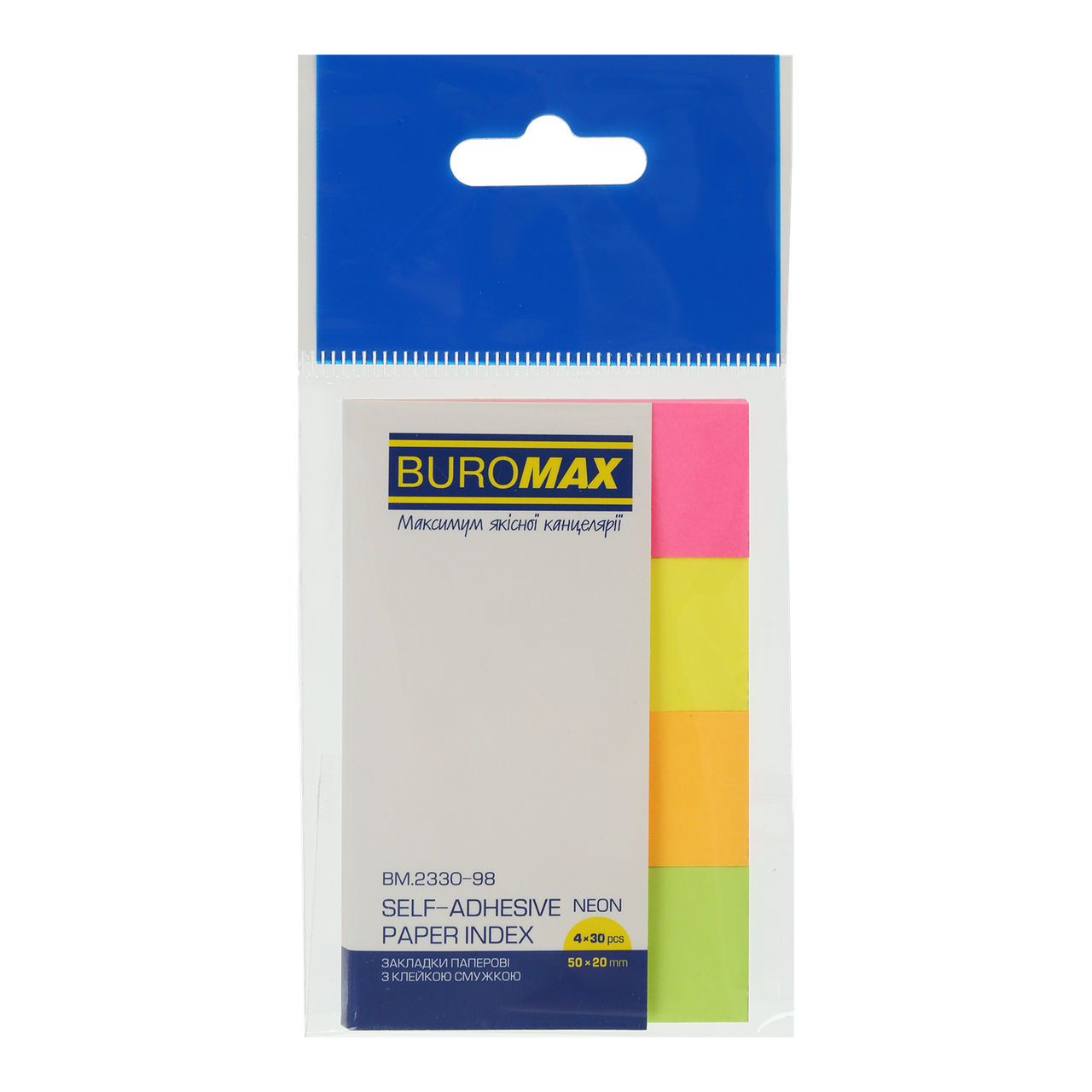 Закладки паперові NEON 50x20 мм 4 кв по 30 л