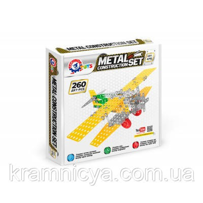 Конструктор металевий Літак-біплан (260 деталей), ТехноК, фото 1