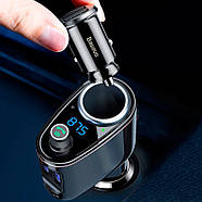 Автомобільний FM трансмітер 2USB 2.4A BASEUS модулятор в машину Locomotive Bluetooth MP3 (чорний), фото 7