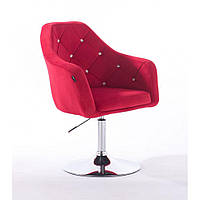 Парикмахерское кресло Нью Йорк (New York) красный велюр со стразами база хром диск