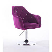 Парикмахерское кресло Нью Йорк (New York) фуксия фиолетовое велюровое со стразами база хром диск