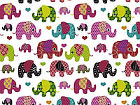 Ткань хлопковая "Слоны разных размеров" на белом фоне (оптом) ОПТ-011