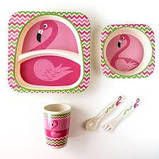Набір дитячого посуду антибактеріальний фламінго, фото 2