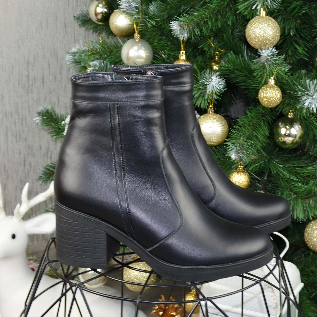 Черевики жіночі шкіряні на невисокому каблуці, фото 1