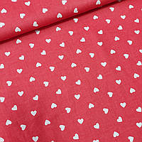 Тканина польська сердечка білі на червоному фоні, ш.160 см