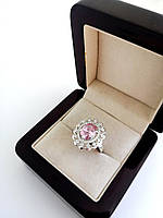 Серебряное женское кольцо с розовым крупным фианитом Генхелия - женский перстень из серебра 925 пробы