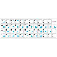 Наклейка на клавиатуру Rus/ En 12 х 12 мм белый фон/ синие буквы