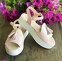 Босоножки женские кожаные сандалии лето на толстой подошве легкие красивые удобные пудра 40 разме MKraFVT 0539