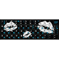 Нестираючі наклейки на клавіатуру Українська / Англійська / ru 12х12 мм чорне тло / принт Поцілунки Nalepi