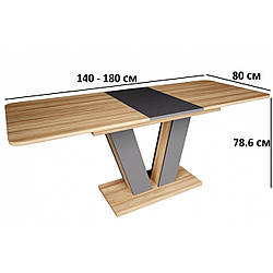 Стіл обідній розсувний Intarsio Torino 140-180х80см для вітальні в стилі модерн в кольорі блеквуд графіт