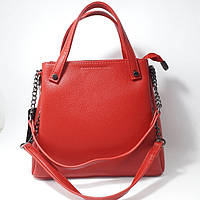 Стильна жіноча сумка  червоного кольору  на три відділення