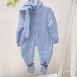 В'язаний комбінезон демісезонний блакитний Зайчик Розмір 3-6 м (62 см), 6-9 м (68 см), 9-12 м (74 см)