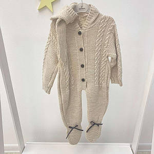 В'язаний комбінезон демісезонний бежевий Зайчик Розмір 3-6 м (62 см), 6-9 м (68 см), 9-12 м (74 см)