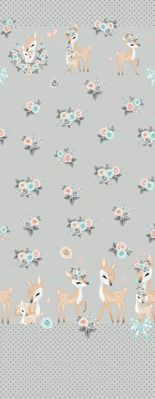 Польська Бязь "Косулі та троянди" на сірому (купон)-(оптом) ОПТ-021, фото 1