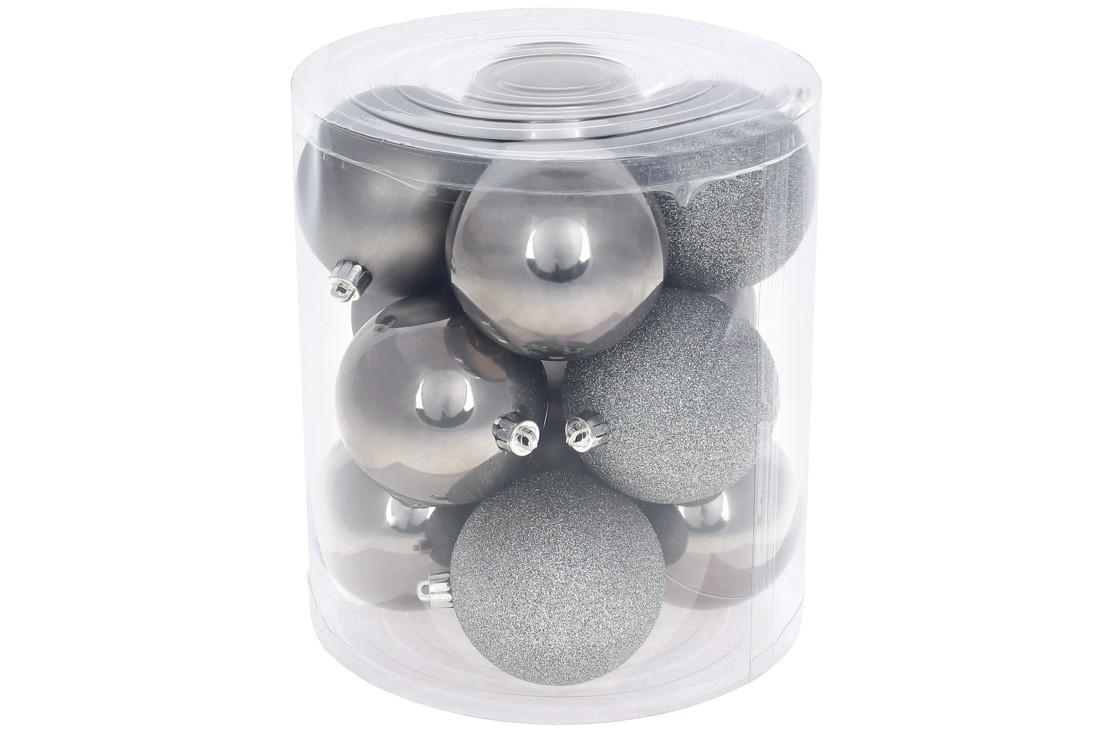 Набір ялинкових шарів 8см, колір - теплий сірий, 12шт: перламутр - 6шт, матовий і глянець - по 3шт