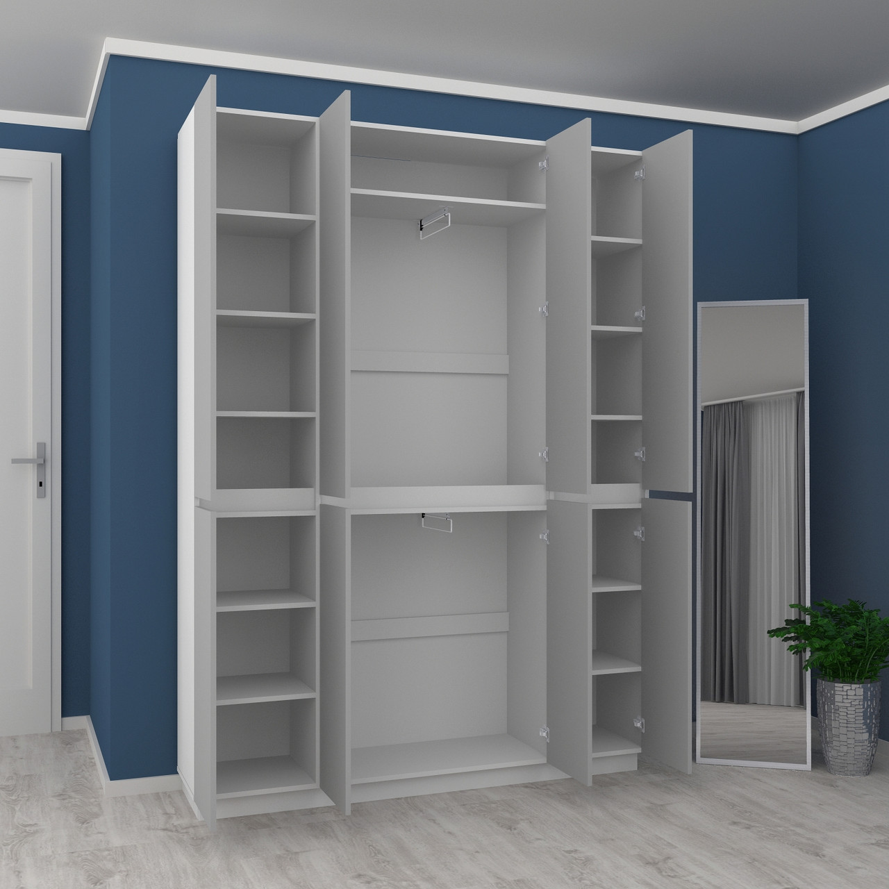 Шафа двостулкова біла з полицями та штангами FLASHNIKA HOLD No16