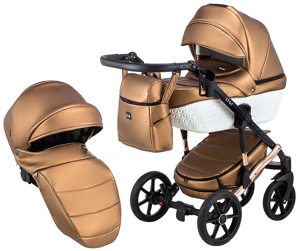 Коляска 2 в 1 Bair Star White (Cooper) шкіра 100% 01C бронза (перламутр) - біла люлька