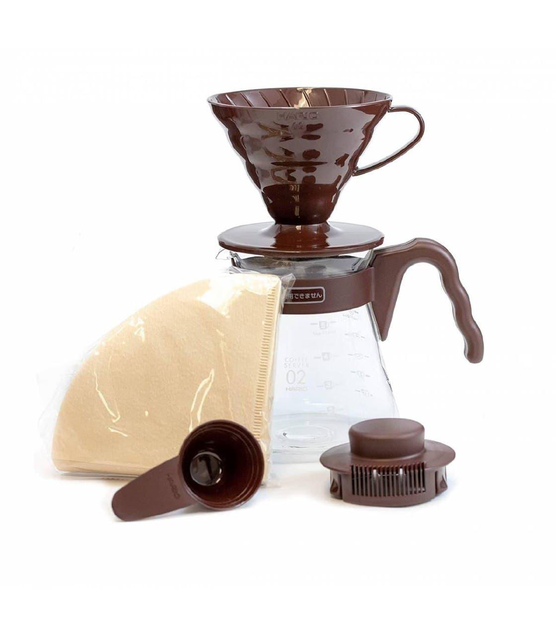 Набір Hario v60: пуровер Hario V60 02 пластик Коричневий + Сервірувальний скляний заварник