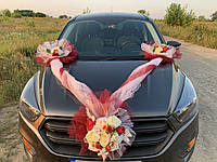 Весільна прикраса на машину стрічка бордова марсала