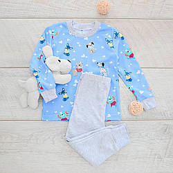 Трикотажна бавовняна піжама Песики (блакитний з сірим) Minikin До 110 см