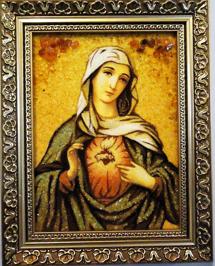 Ікона з янтаря і-15 Пресвятої Богородиці Діви Марії католицька 15*20