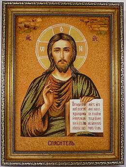 Ікона з янтаря Ісус Христос і-06 Господь Вседержитель 30*40