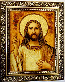 Ікона з янтаря Ісус Христос і-04 Господь Вседержитель (пара з і-03) 15*20