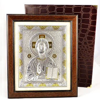 Икона с серебром Иисус Христос в деревянной рамке 214
