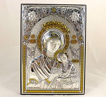 Ікона з сріблом Неустанної Допомоги на дерев'яній основі 1055