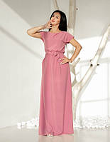 Длинное летнее платье в пол, летний однотонный женский длинный сарафан пудрового цвета больших размеров .