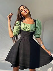 Комплект: сукня з об'ємними рукавами з бавовни і сарафан Green/Black