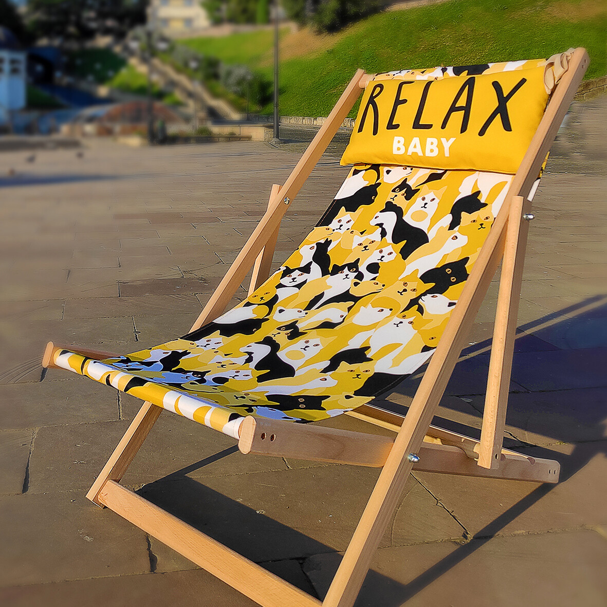 Шезлонг розкладний дерев’яний з подушкою Relax baby - садовий лежак для кафе, тераси (SHZL_19L025)