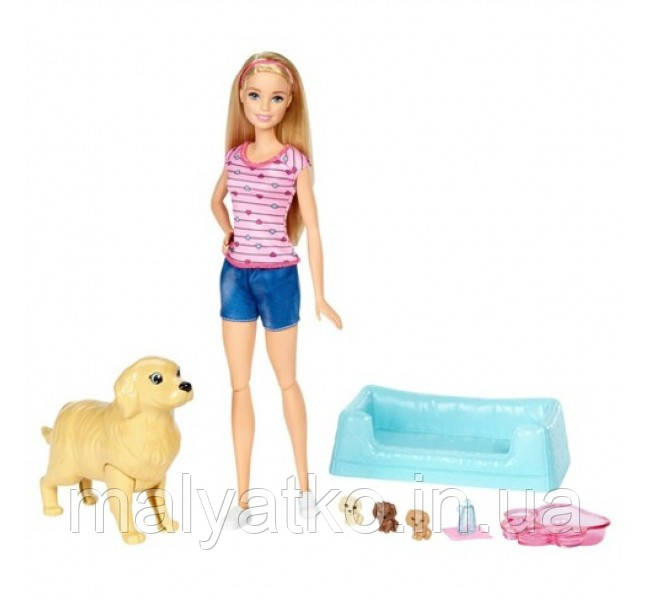 Barbie Newborn Pups Лялька Барбі блондинка і новонароджені цуценята