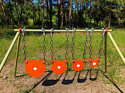 Стійка з мішенями гонгами 125 мм, 100 мм, 80 мм і 50 мм, для калібру 22LR. Сателіт (723)