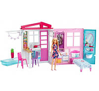 Портативный домик с куклой Barbie Барби с надувным бассейном House Furniture FXG55