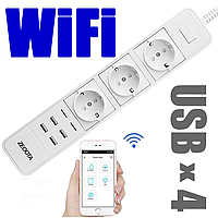 WiFi розетка умная на 3 штекера + 4 USB порта 2500 Ватт Zeoota PS022, Iphone & Android App