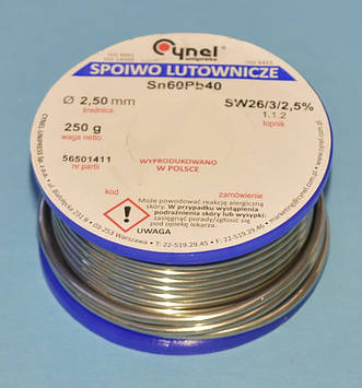 Припій з флюсом Cynel d2.5мм Sn60Pb40 бухта-0,25кг LUT0111-250