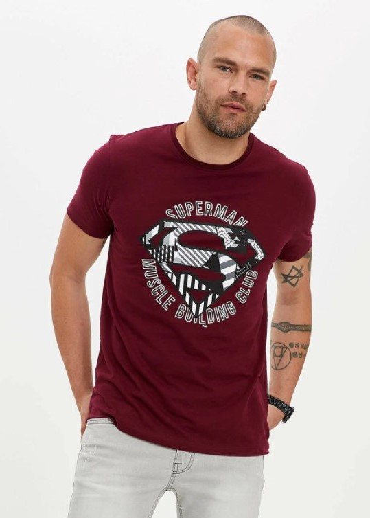 Бордова чоловіча футболка Defacto/Дефактон Superman