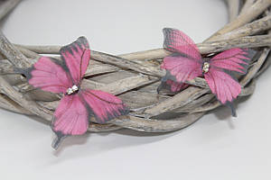 Метелик з органзи рожево-чорний зі стразами №4
