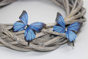 Метелик з органзи чорно-синій зі стразами №10