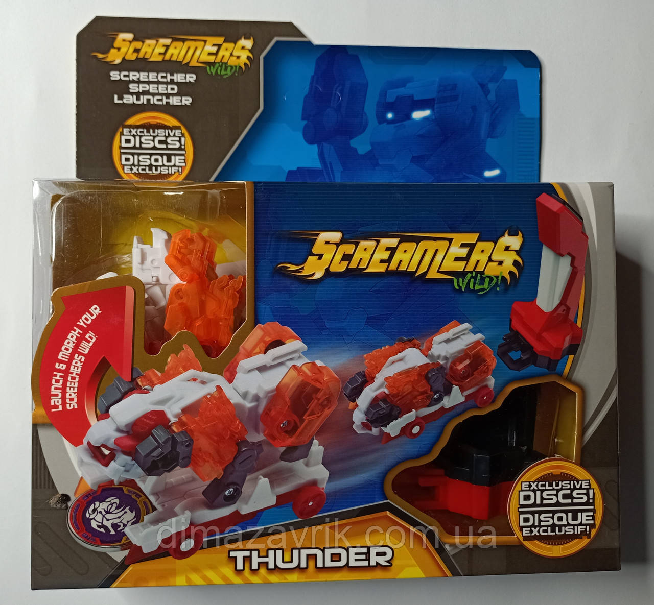 Дикі Скричери Машинки трансформери 1 Скричер 2 диски Thunder Гром + запускач, фото 1