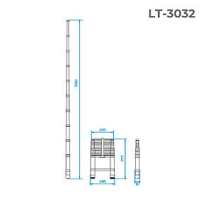 Драбина з алюмінію, телескопічна 10 сход., 3,18 м INTERTOOL LT-3032, фото 2