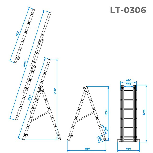 Лестница алюминиевая 3-х секционная универсальная раскладная INTERTOOL LT-0306 - фото 4 - id-p555469898