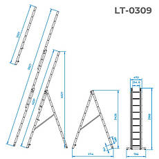 Драбина з алюмінію, 3-секційна універсальна розкладна, 3*9 сход., 5,927 м INTERTOOL LT-0309, фото 3