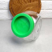 Велика кругла банка Белла 1,6 л для сипких продуктів з зеленою кришкою, фото 2